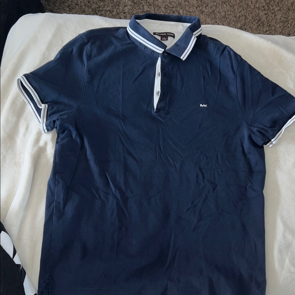 Michael Kors Dark Blue Polo Shirt with White Accents
